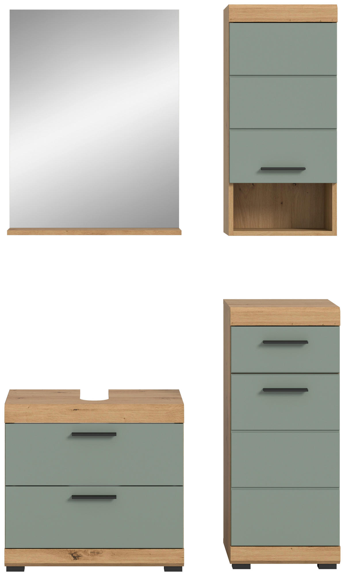 BADEZIMMER 4-teilig  in 134 cm  - Salbeigrün/Schwarz, MODERN, Glas/Holzwerkstoff (134cm) - MID.YOU
