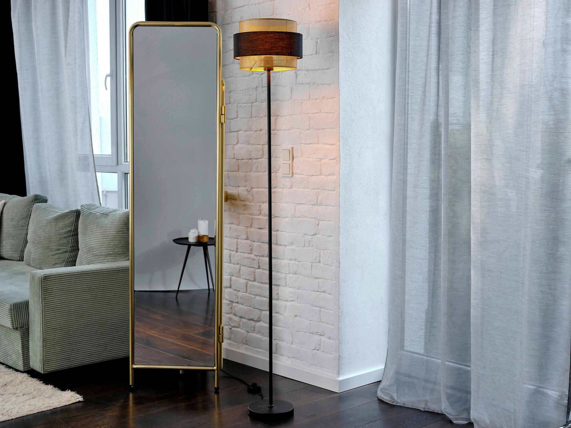 STEHLEUCHTE 30/175 cm    - Goldfarben/Schwarz, KONVENTIONELL, Textil/Metall (30/175cm) - Osram