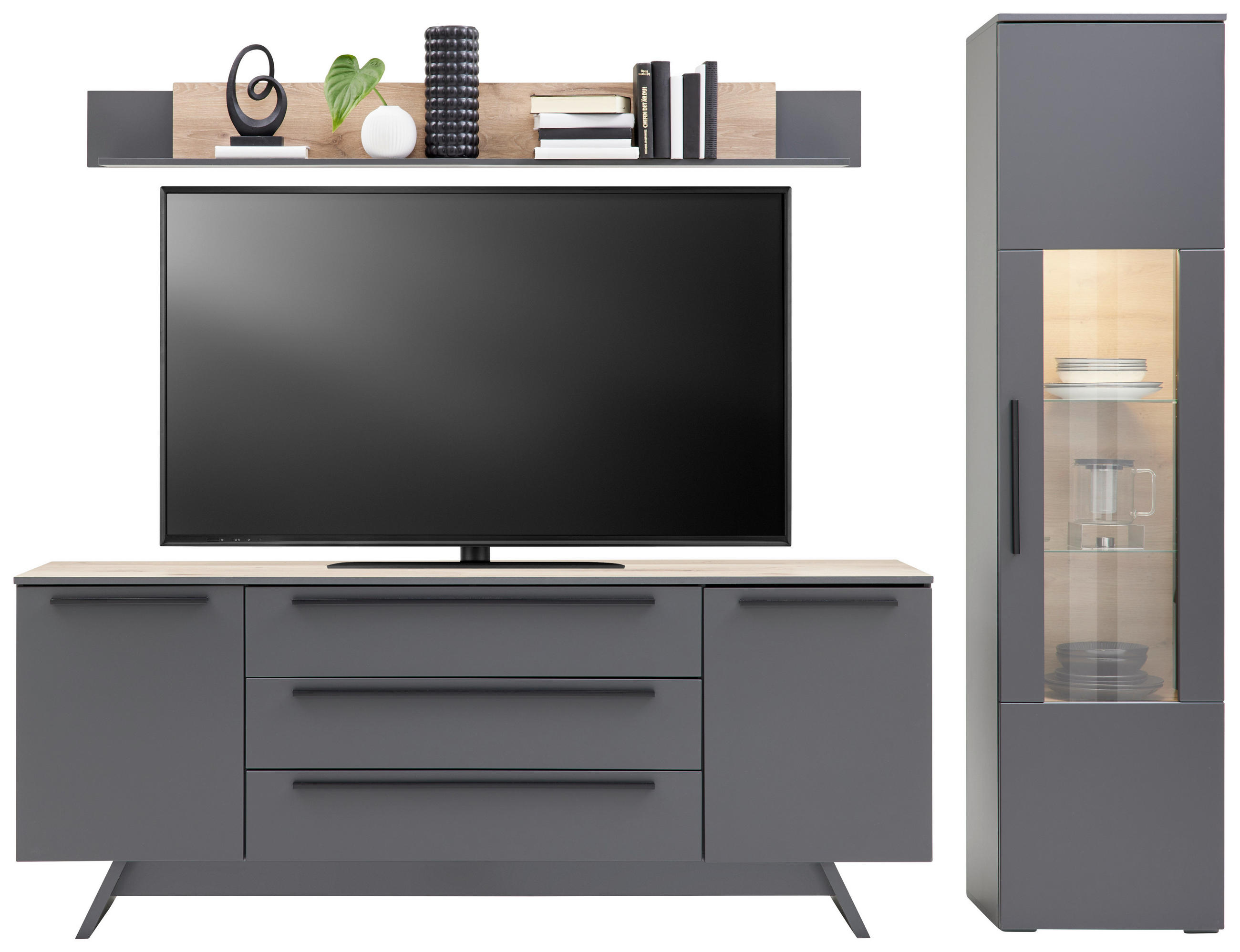 Wohnkombination Modern 3-tlg. Atlanta Grau/eiche Dekor