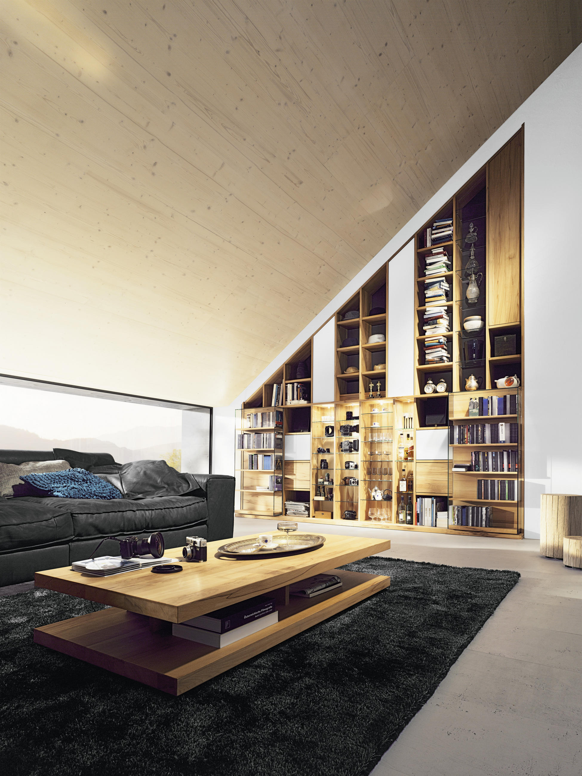 WOHNWAND  in Buchefarben, Dunkelbraun  335/187,3/58 cm  - Dunkelbraun/Buchefarben, Design, Glas/Holz (335/187,3/58cm) - Team 7
