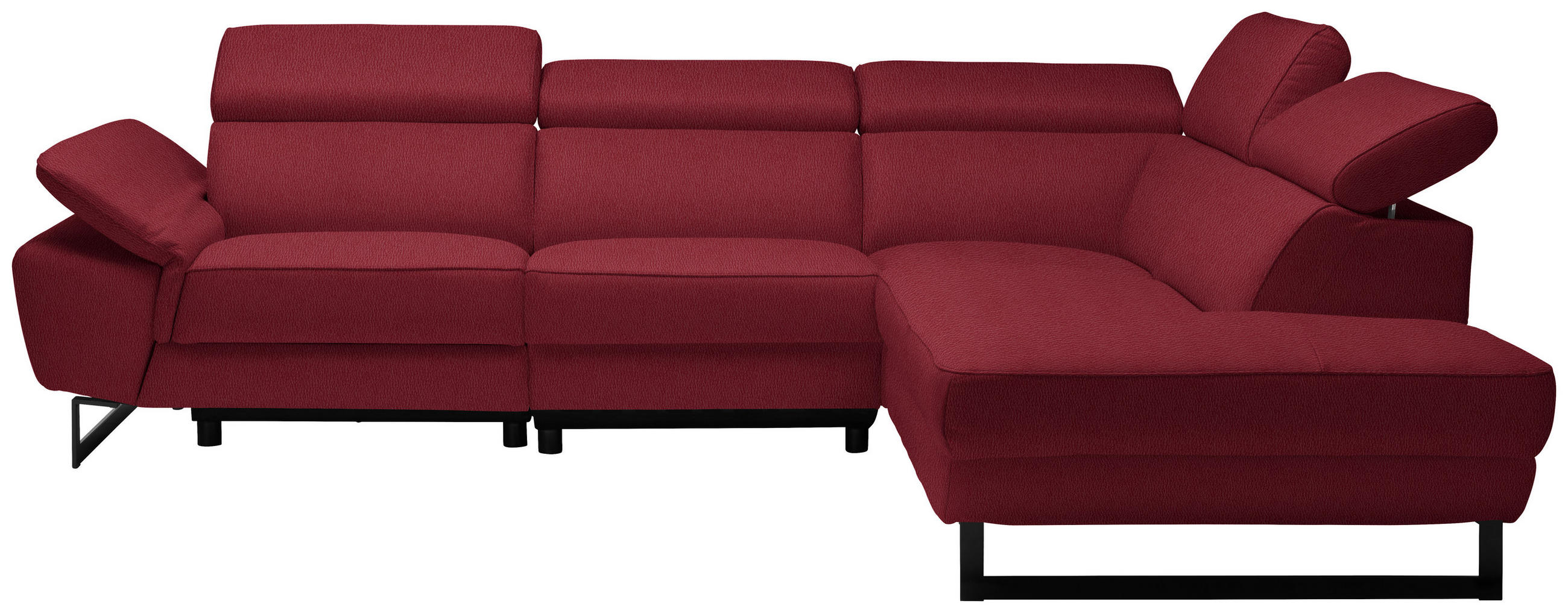 ECKSOFA in Echtleder Rot  - Rot/Schwarz, Design, Leder/Metall (281/225cm) - Celina Home