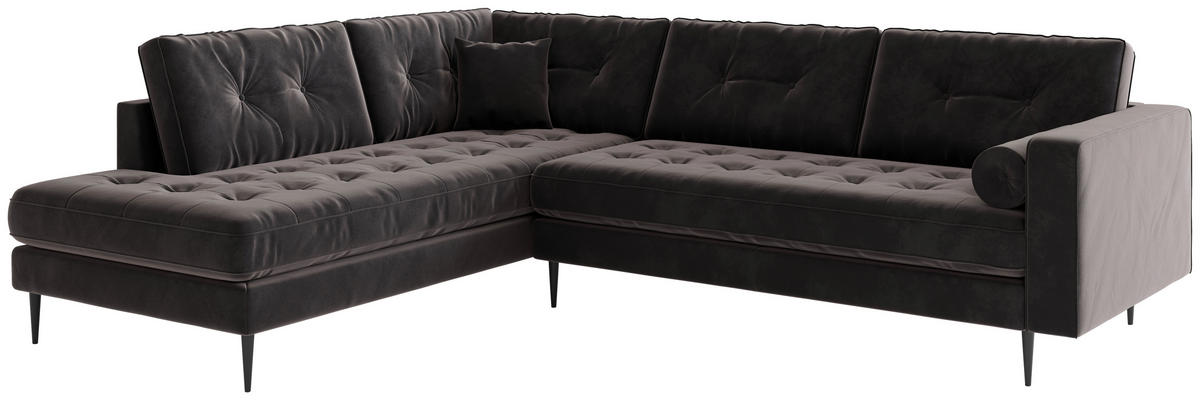 ECKSOFA Scott Anthrazit Flachgewebe  - Edelstahlfarben/Anthrazit, Design, Textil/Metall (259/206cm) - Livetastic