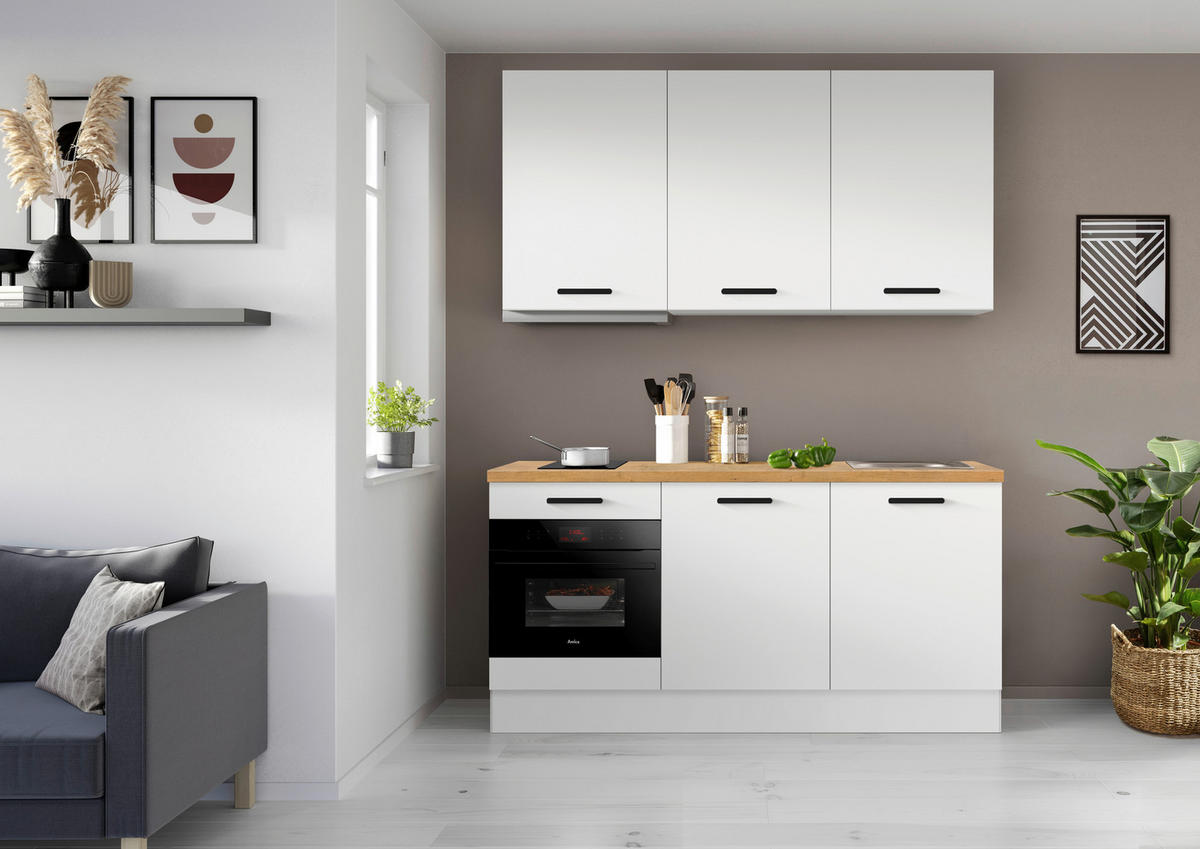 KÜCHENBLOCK 180 cm   in Weiß, Eichefarben  - Eichefarben/Schwarz, Basics, Holzwerkstoff/Metall (180cm) - Impuls