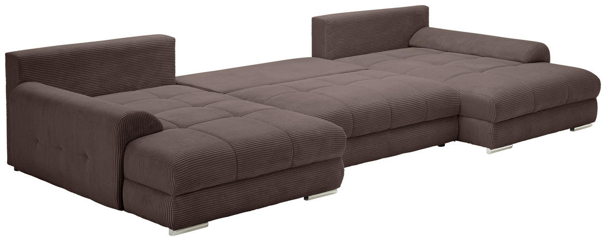 WOHNLANDSCHAFT Graubraun Cord  - Chromfarben/Graubraun, KONVENTIONELL, Kunststoff/Textil (180/376/180cm) - Carryhome