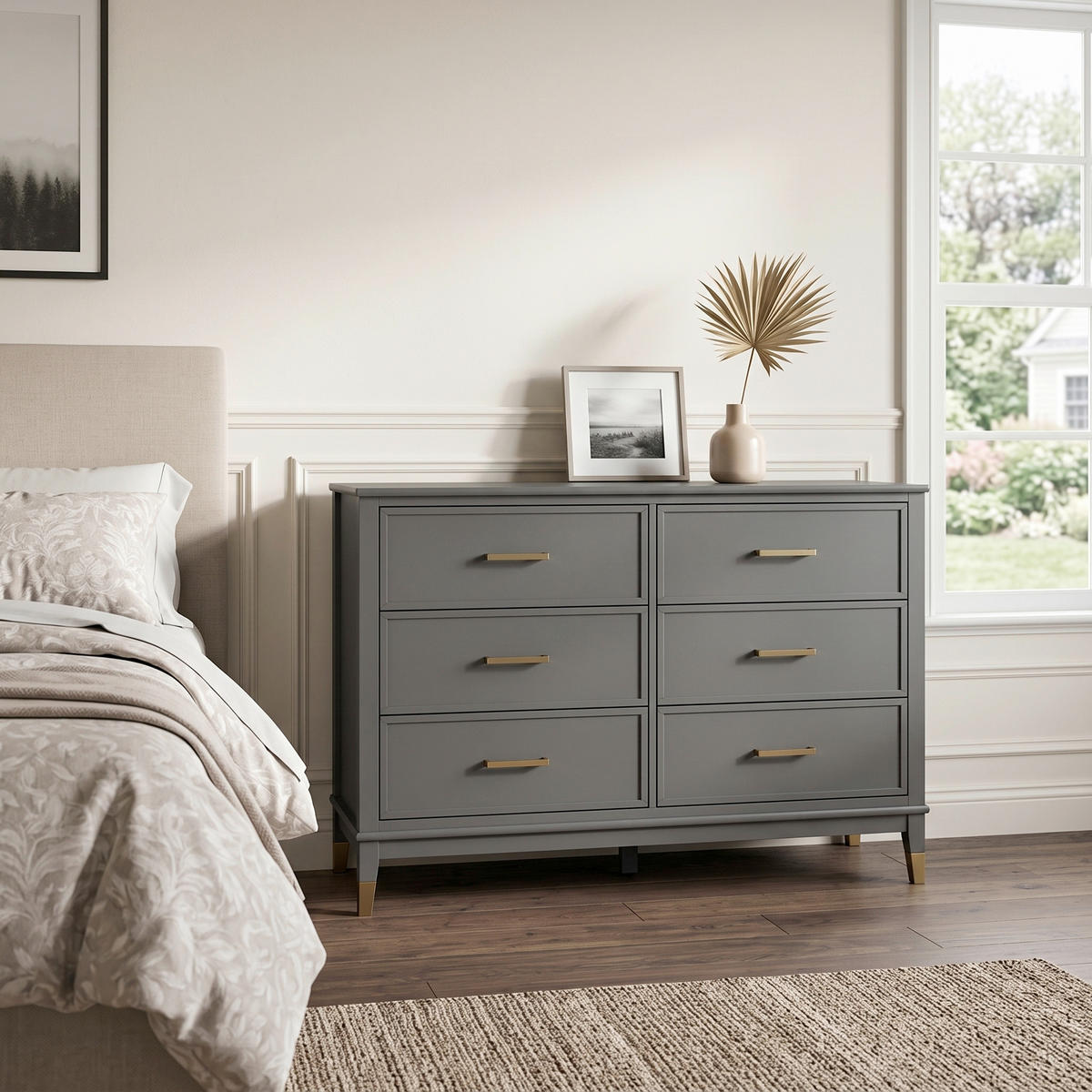 KOMMODE Westerleigh 6 Schublade(n)  - Messingfarben/Graphitfarben, Design, Holzwerkstoff/Metall (145/85/41cm) - MID.YOU