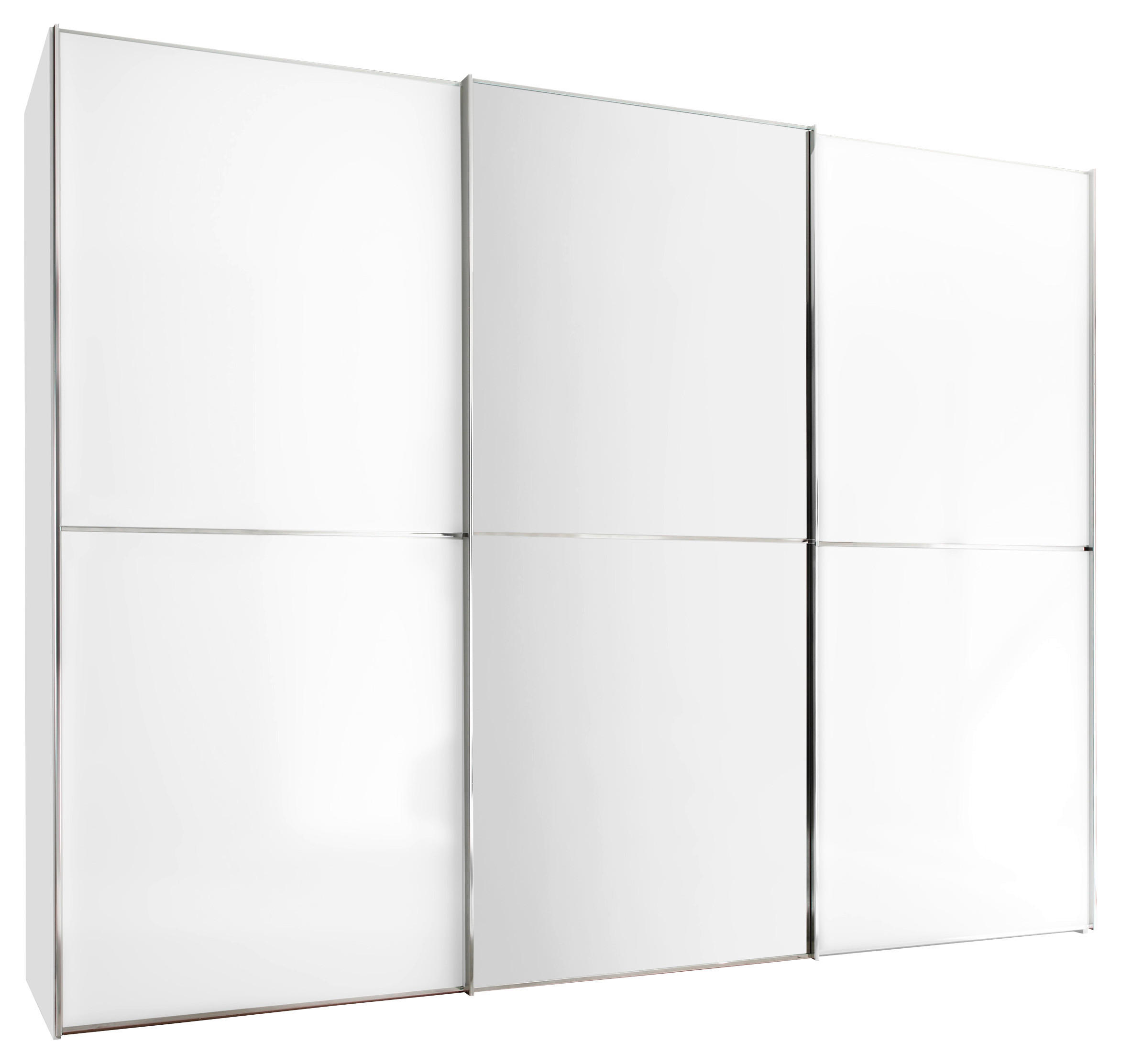SCHWEBETÜRENSCHRANK 280/222/68 cm 3-türig Weiß  - Chromfarben/Weiß, Design, Glas/Holzwerkstoff (280/222/68cm) - Moderano
