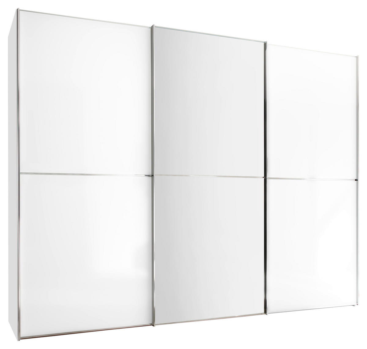 SCHWEBETÜRENSCHRANK  in Weiß  - Chromfarben/Weiß, Design, Glas/Holzwerkstoff (280/222/68cm) - Moderano