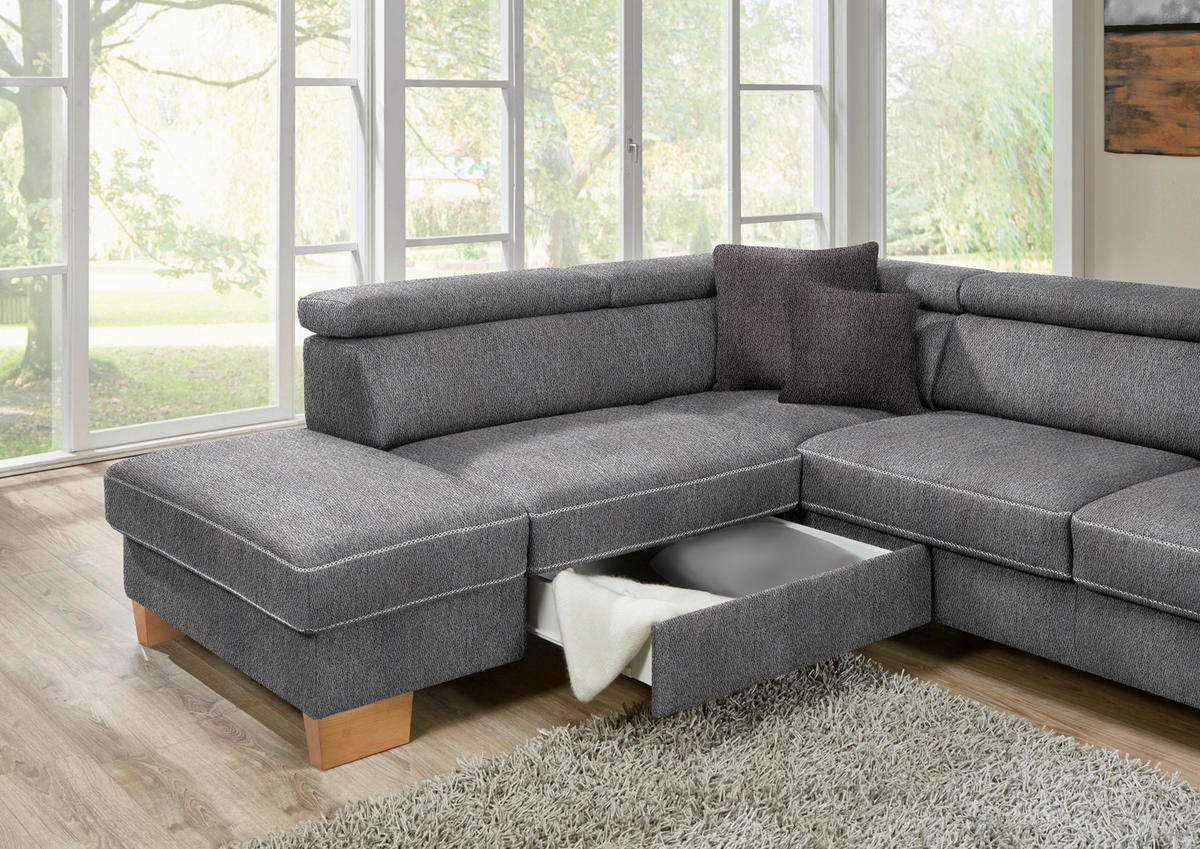 ECKSOFA in Mikrofaser Grau  - Eichefarben/Beige, Natur, Holz/Textil (273/226cm) - Beldomo System