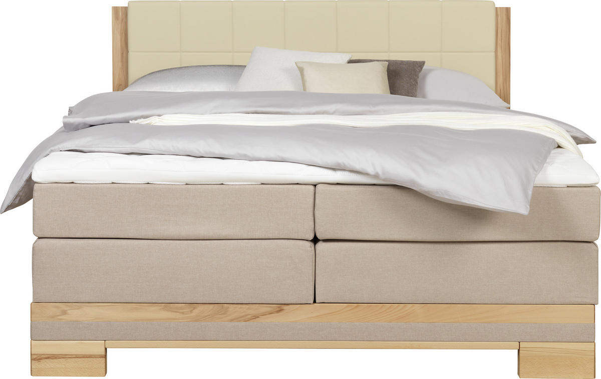 BOXSPRINGBETT 180/200 cm  in Buchefarben, Beige  - Beige/Buchefarben, Natur, Holz/Textil (180/200cm) - Linea Natura