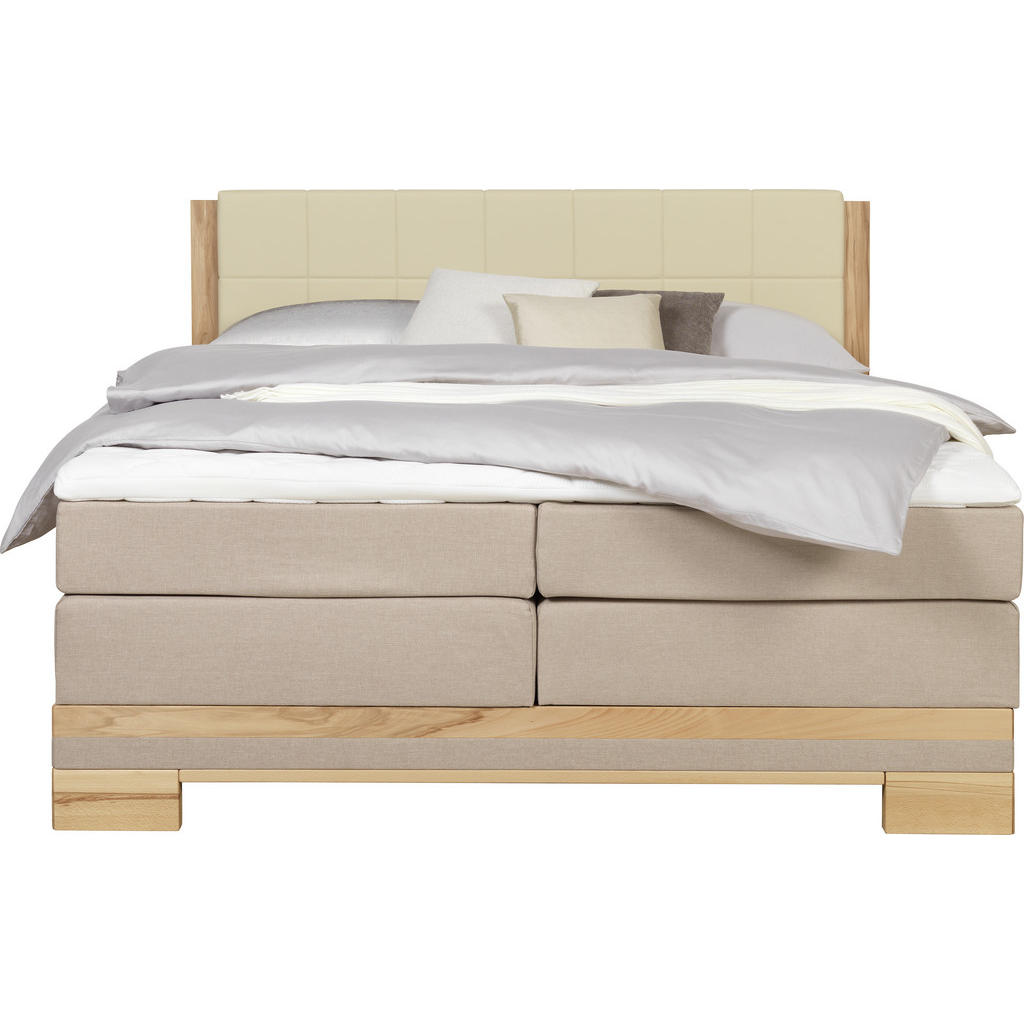 Thumbnail - Linea Natura Boxspringbett, Buche, Beige, Textil, Kernbuche, massiv, H2 + H3, 7-Zonen, Höhe ca. 18 cm, 160x200 cm, gepol...
