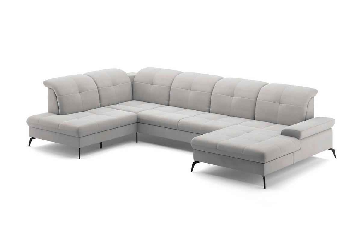 WOHNLANDSCHAFT in Flachgewebe Silberfarben  - Silberfarben/Schwarz, Konventionell, Textil/Metall (231/357/185cm) - Sit & More