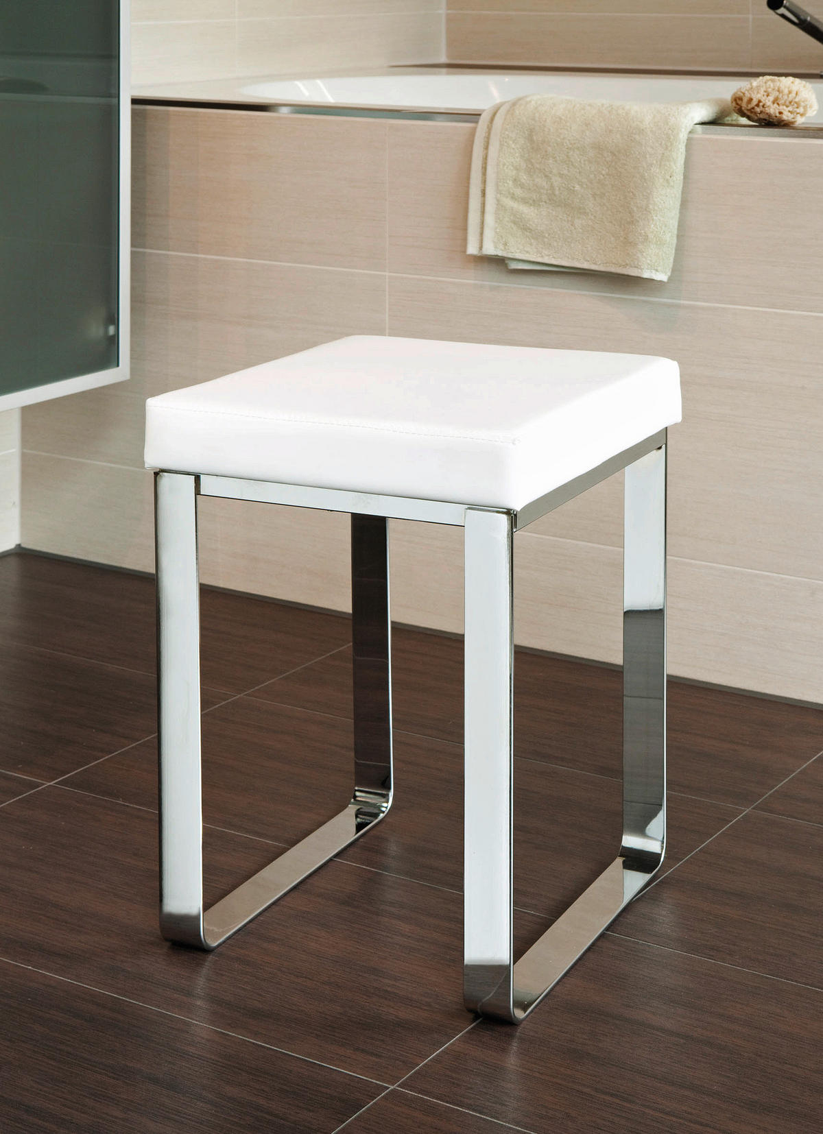 STOLIČKA DO SPRCHY bílá, barvy chromu  - bílá/barvy chromu, Basics, kov/textil (37/47/35cm)