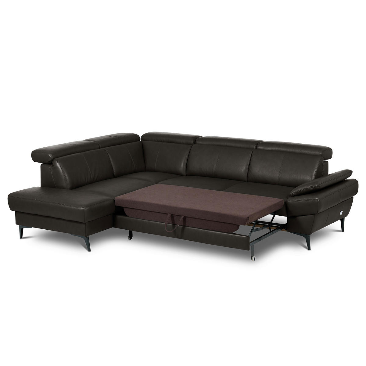 ECKSOFA  in Lederlook Echtleder Dunkelbraun  - Dunkelbraun/Schwarz, Design, Leder/Textil (211/264cm) - Livetastic