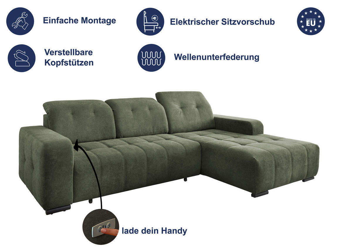 ECKSOFA Vicari Grau Chenille  - Schwarz/Grau, MODERN, Textil/Metall (185/292cm) - Livetastic