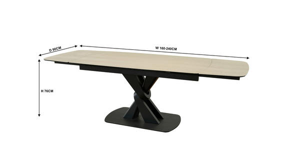 ESSTISCH in Metall, Glas, Stein 160-240/90/76 cm  - Beige/Schwarz, Design, Glas/Stein (160-240/90/76cm) - Novel