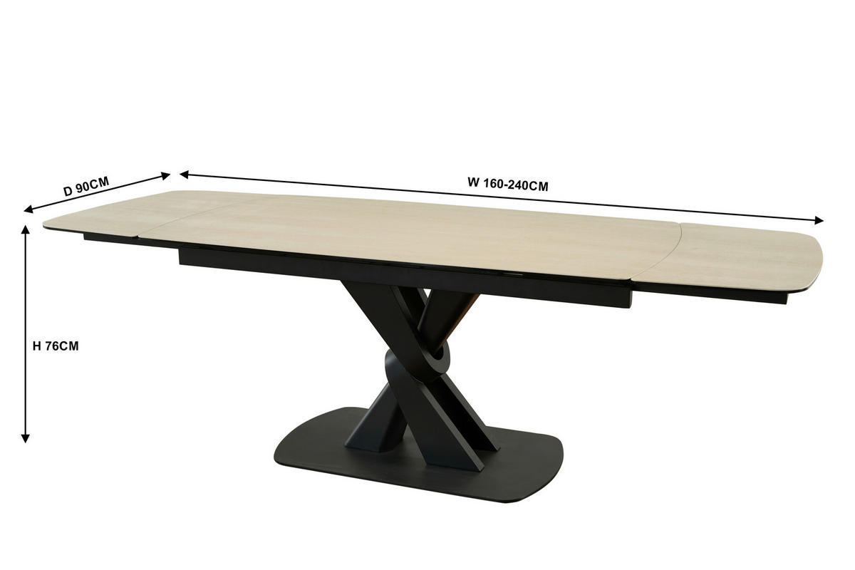 ESSTISCH in Metall, Glas, Stein 160-240/90/76 cm  - Beige/Schwarz, Design, Glas/Stein (160-240/90/76cm) - Novel