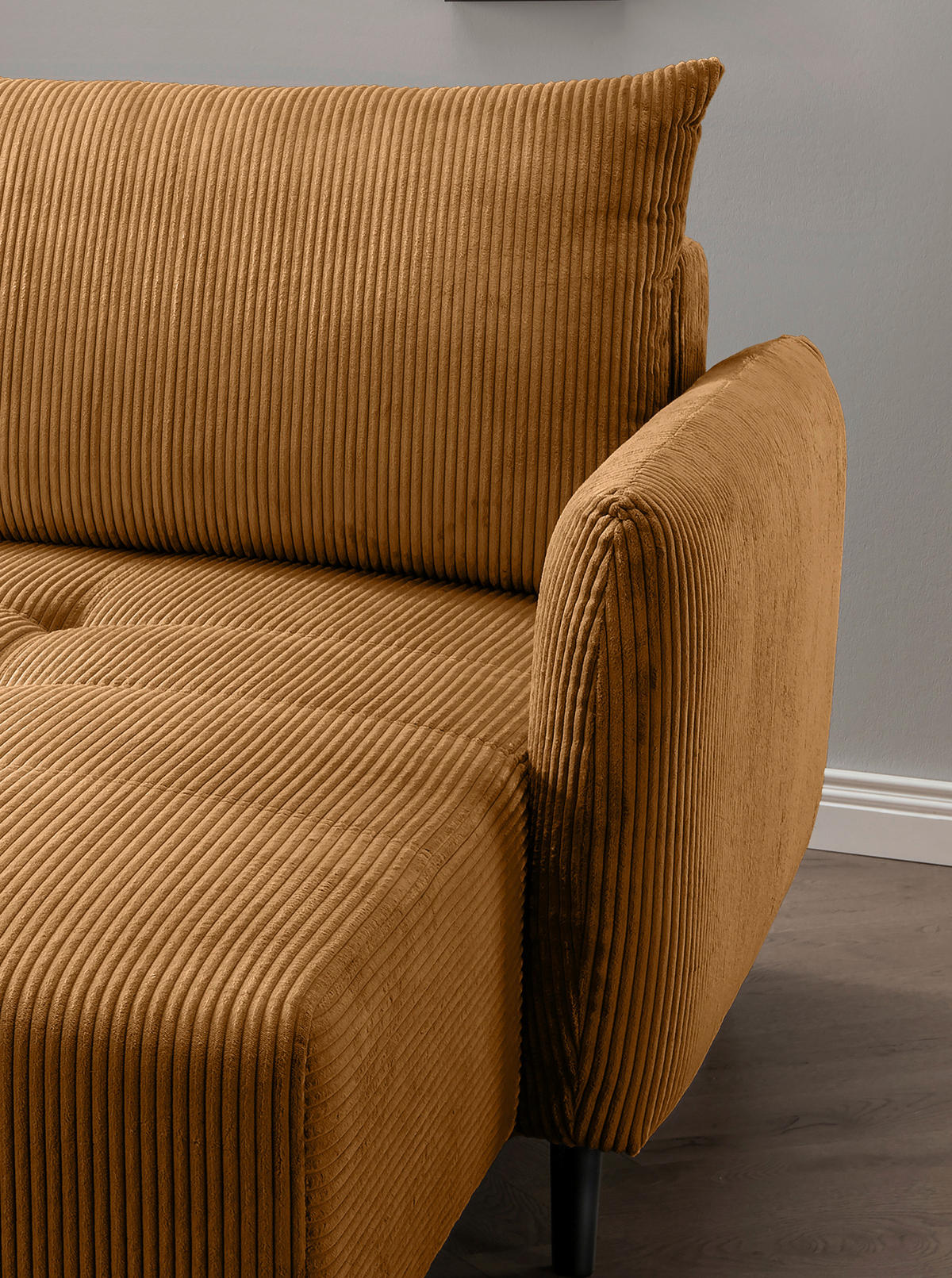 ECKSCHLAFSOFA in Cord Goldfarben  - Goldfarben/Schwarz, Basics, Holz/Textil (238/174cm) - Livetastic