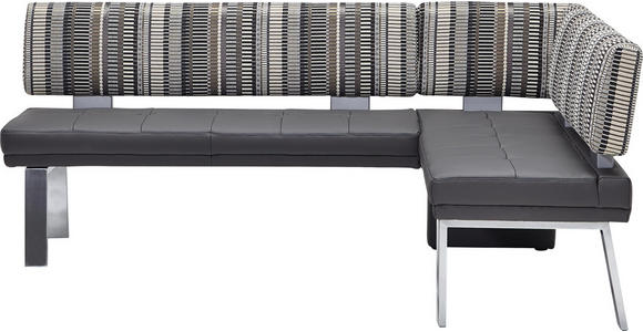 ECKBANK Flachgewebe Kombination Echtleder/Stoff Buche massiv Grau, Silberfarben - Silberfarben/Alufarben, KONVENTIONELL, Leder/Holz (203/157cm) - Moderano