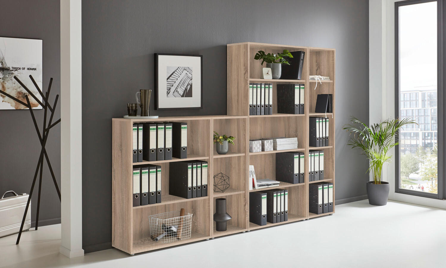 AKTENREGAL 257/185,6/33 cm  - Silberfarben/Sonoma Eiche, MODERN, Holzwerkstoff (257/185,6/33cm) - MID.YOU