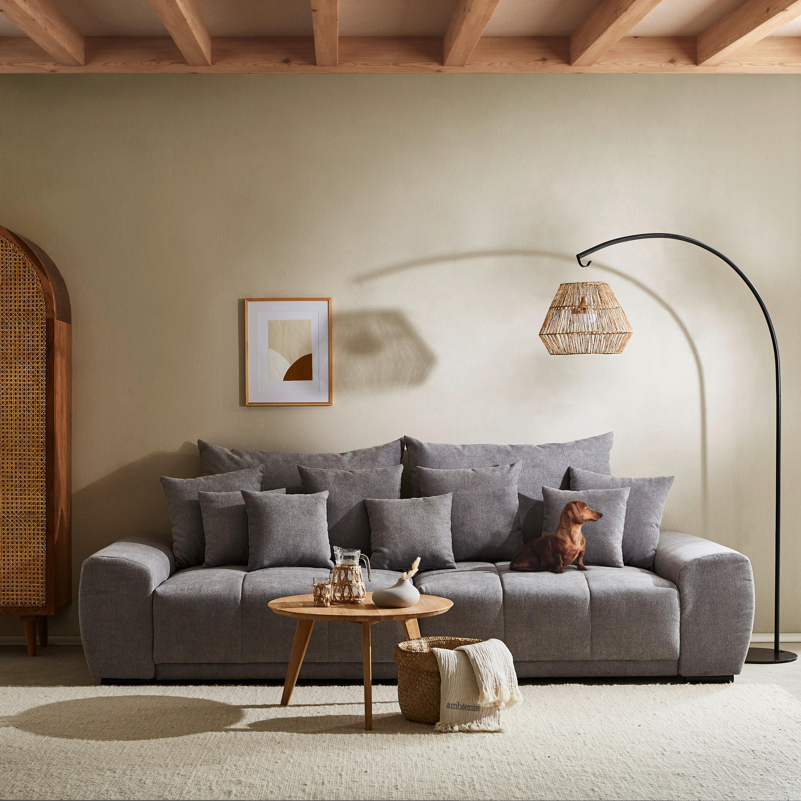 BIGSOFA in Flachgewebe Grau  - Schwarz/Grau, KONVENTIONELL, Holz/Textil (280/67/120cm) - Carryhome
