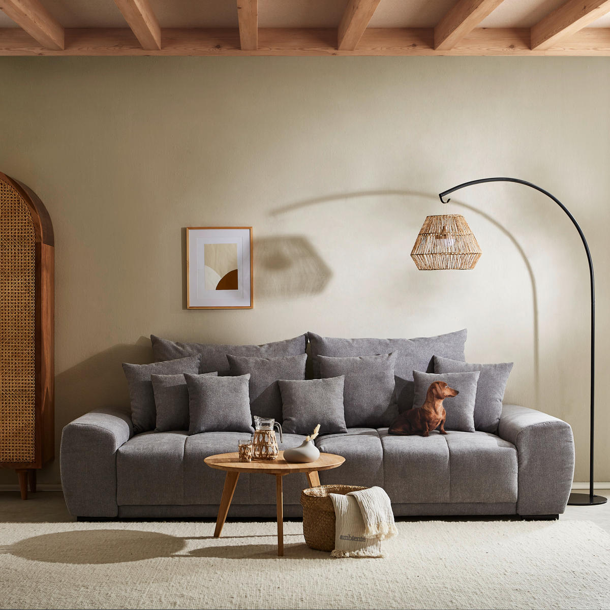 BIGSOFA Flachgewebe Grau  - Schwarz/Grau, KONVENTIONELL, Holz/Textil (280/67/120cm) - Carryhome