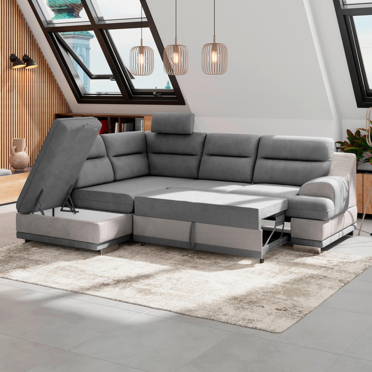 WOHNLANDSCHAFT in Velours Grau, Dunkelgrau  - Chromfarben/Dunkelgrau, Konventionell, Textil/Metall (217/264cm) - MID.YOU
