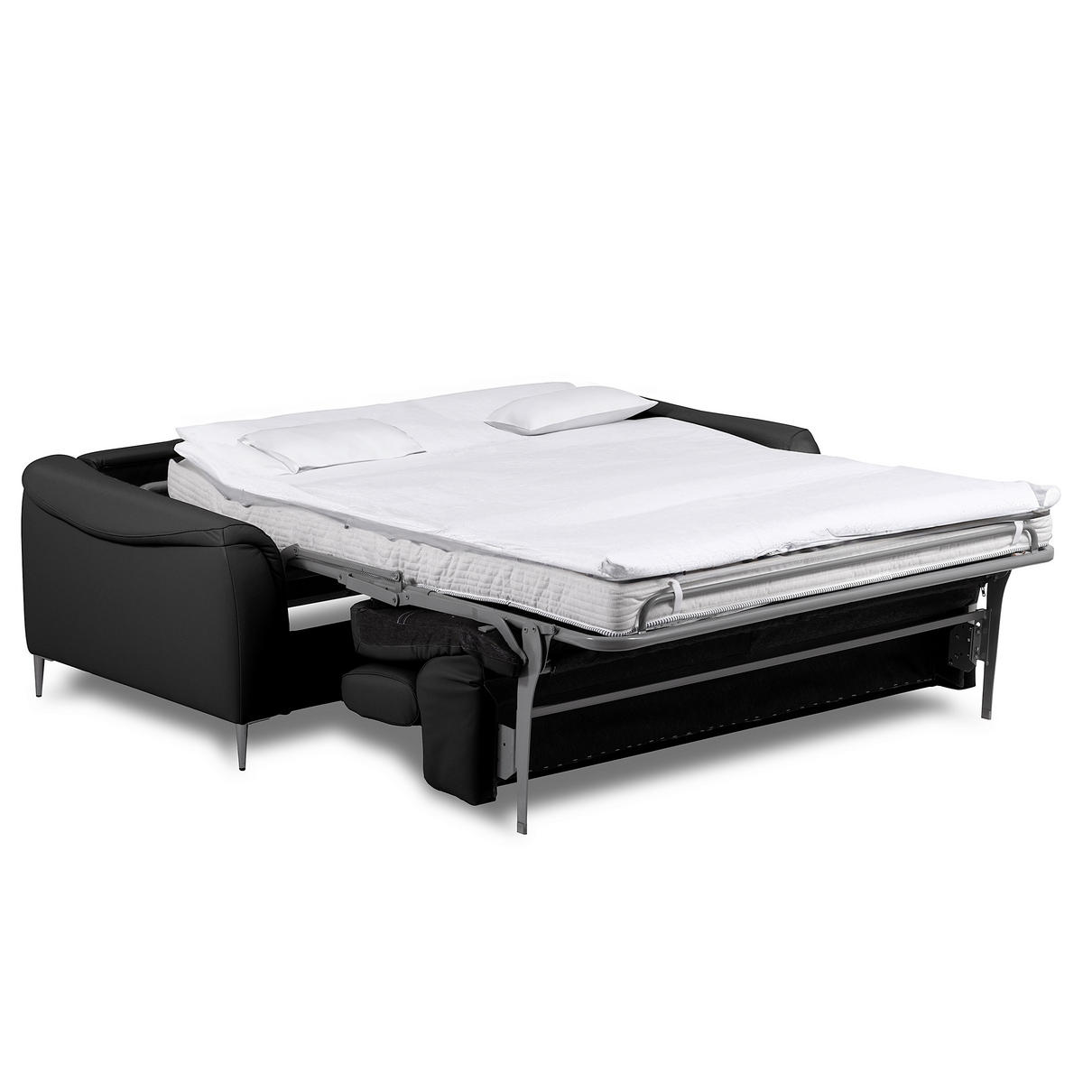 SCHLAFSOFA PAFOS Schwarz Echtleder Lederlook  - Schwarz, Design, Leder/Textil (203/77-98/103cm) - MID.YOU