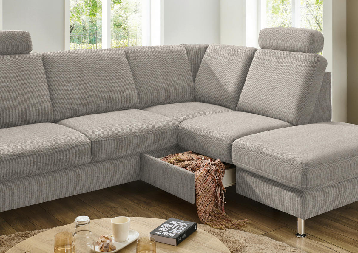 ECKSOFA in Webstoff Beige  - Beige/Alufarben, Konventionell, Textil/Metall (241/200cm) - Beldomo System