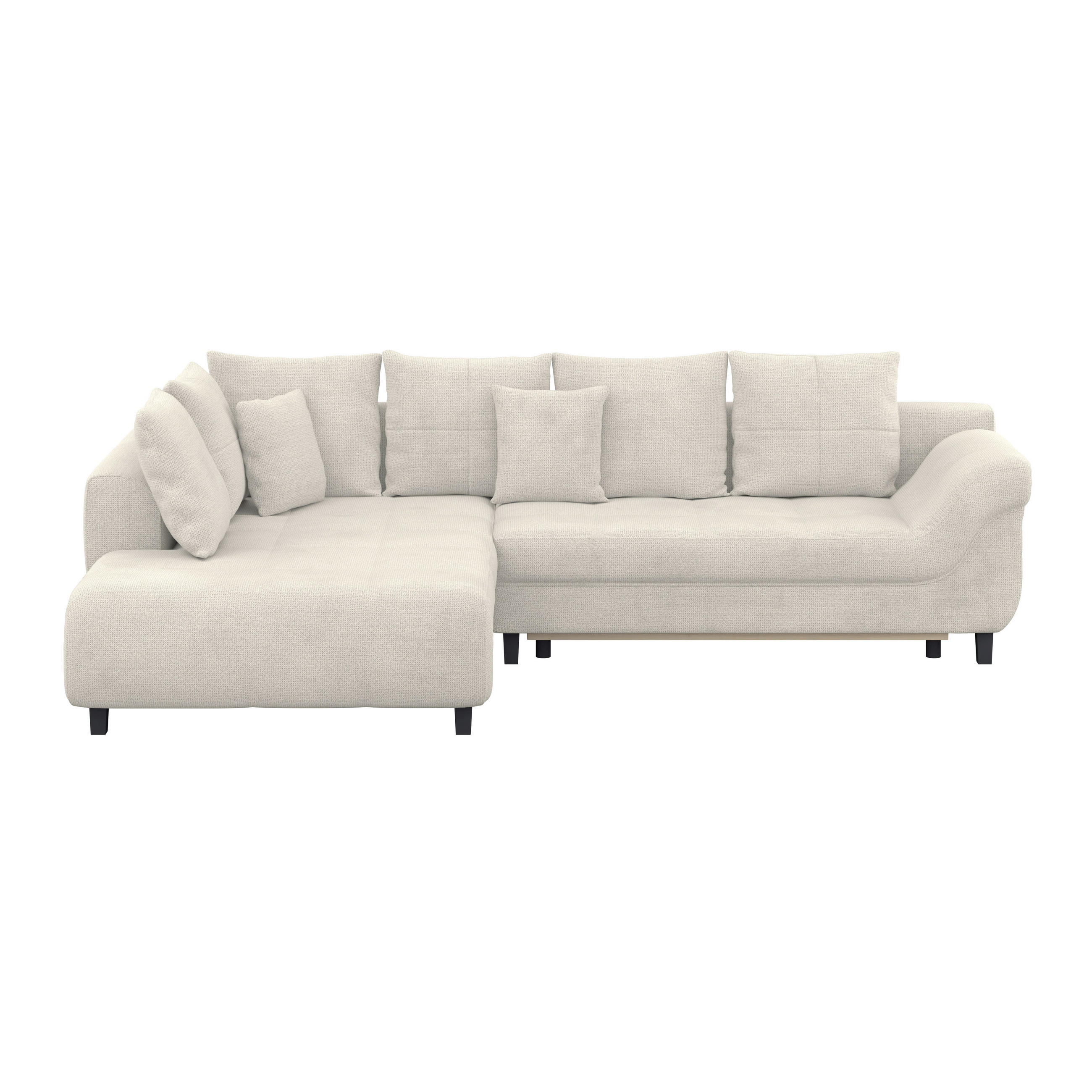 ECKSOFA MENDOZA NEW Creme Chenille, Struktur Zierkissen, Rückenkissen, Bettkasten  - Creme/Schwarz, KONVENTIONELL, Textil (197/309cm) - MID.YOU