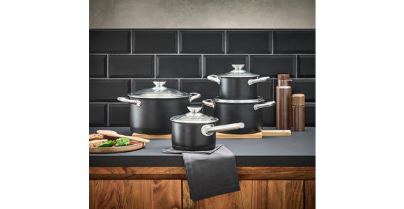 KOCHTOPFSET 4-teilig  - Klar/Schwarz, Basics, Glas/Metall - Homeware Profession.