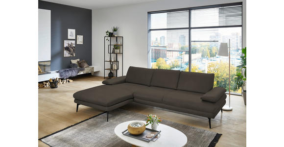 ECKSOFA in Echtleder Graubraun 180/310 cm - Graubraun/Schwarz, Design, Leder/Metall (180/310cm) - Dieter Knoll