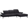 ECKSOFA in Echtleder Dunkelbraun  - Dunkelbraun/Schwarz, Design, Leder/Metall (288/184cm) - Novel