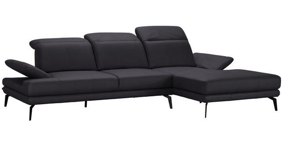 ECKSOFA in Echtleder Dunkelbraun  - Dunkelbraun/Schwarz, Design, Leder/Metall (288/184cm) - Novel