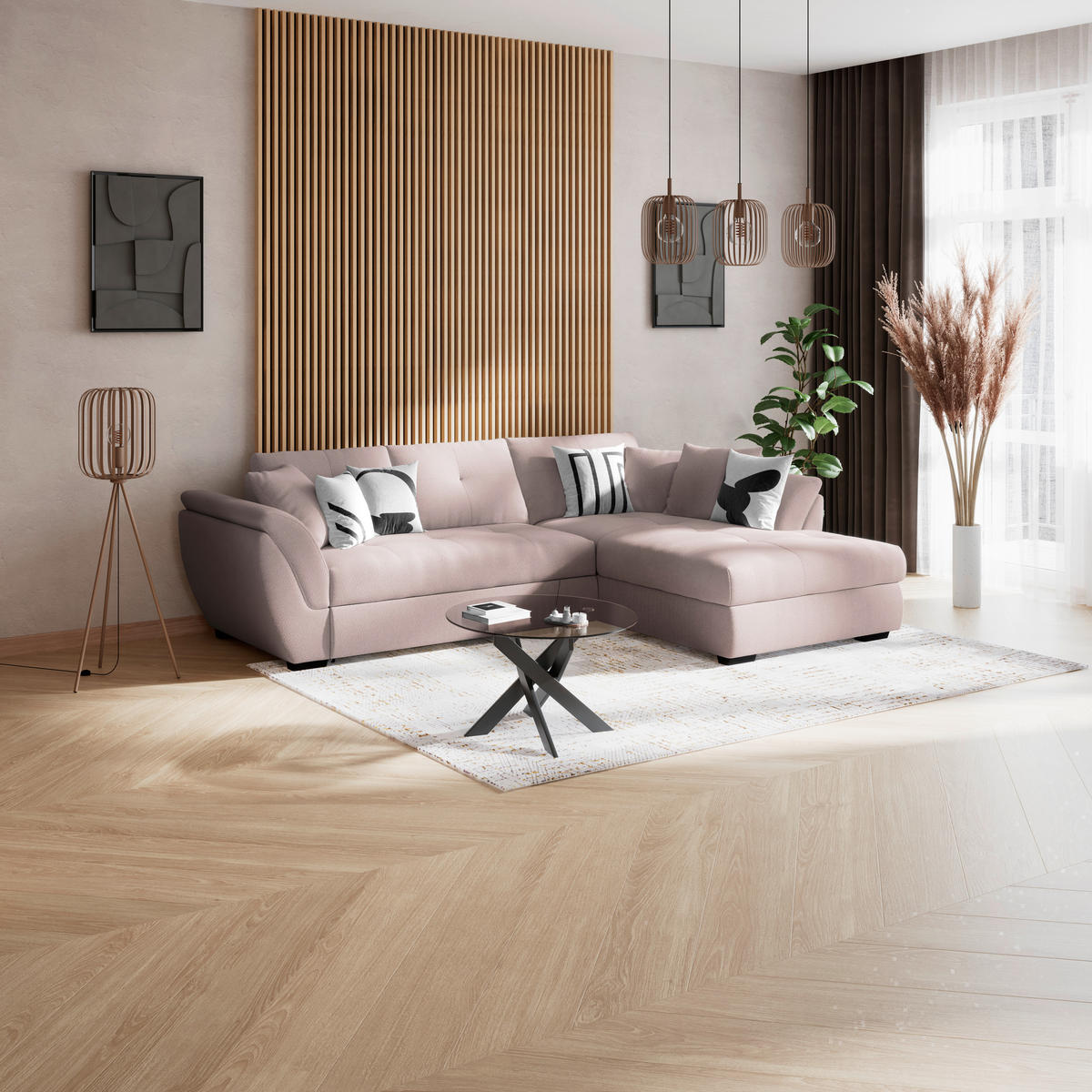 HÖRNSOFFA i greige  - greige/svart, Klassisk, textil (278/187cm) - MID.YOU