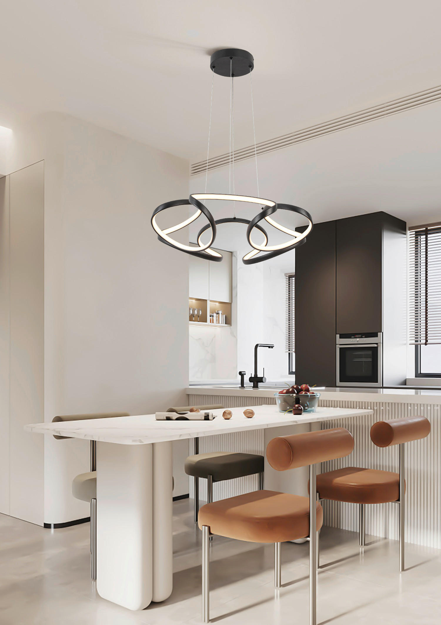 Thumbnail - Novel Led-Hängeleuchte Elio, Schwarz, Metall, Kunststoff, Uni,Uni, 120 cm, höhenverstellbar, Smartphone-Steuerung, Farbt...