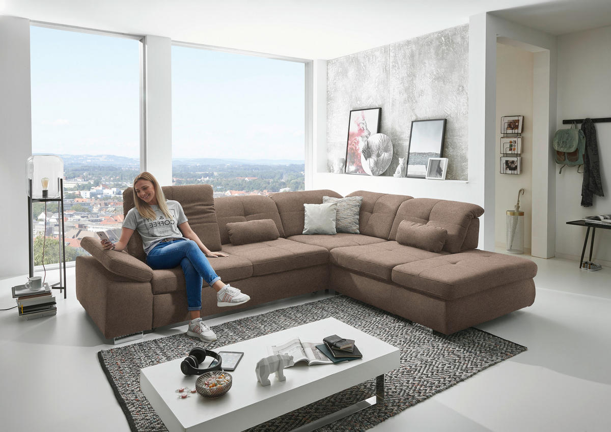 ECKSOFA  in Mikrofaser Sandfarben  312/260 cm  - Sandfarben/Chromfarben, Design, Textil/Metall (312/260cm) - Beldomo Style