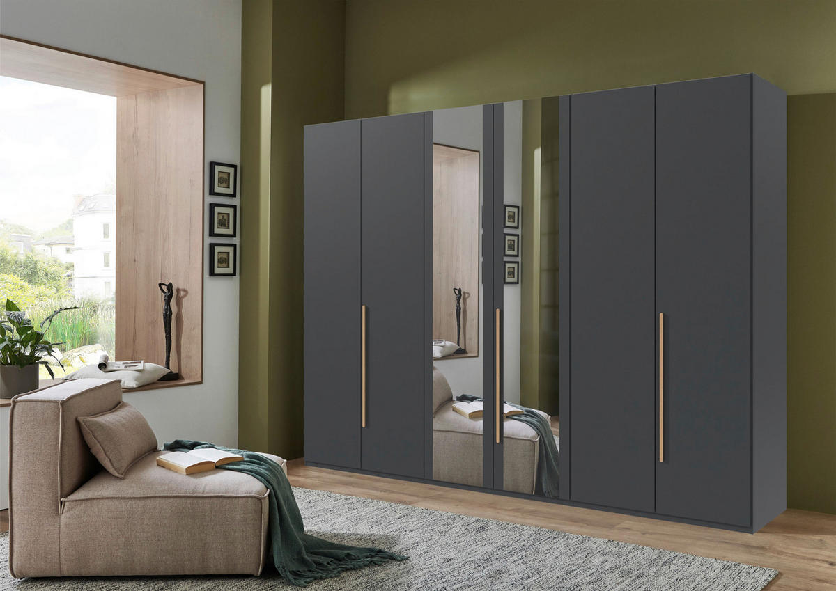 DREHTÜRENSCHRANK 6-türig Graphitfarben, Eiche Artisan  - Graphitfarben/Eiche Artisan, MODERN, Glas/Holzwerkstoff (270/208/58cm) - Chameo