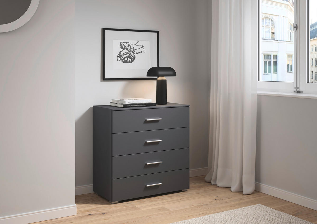 KOMMODE , 80/81/42 cm, 4 Schublade(n)  - Alufarben/Grau, KONVENTIONELL, Holzwerkstoff/Kunststoff (80/81/42cm) - home24