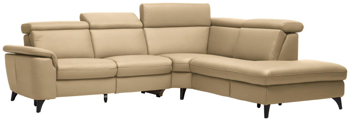 ECKSOFA in Echtleder Hellbraun  - Hellbraun/Schwarz, Design, Leder/Metall (285/239cm) - Cantus