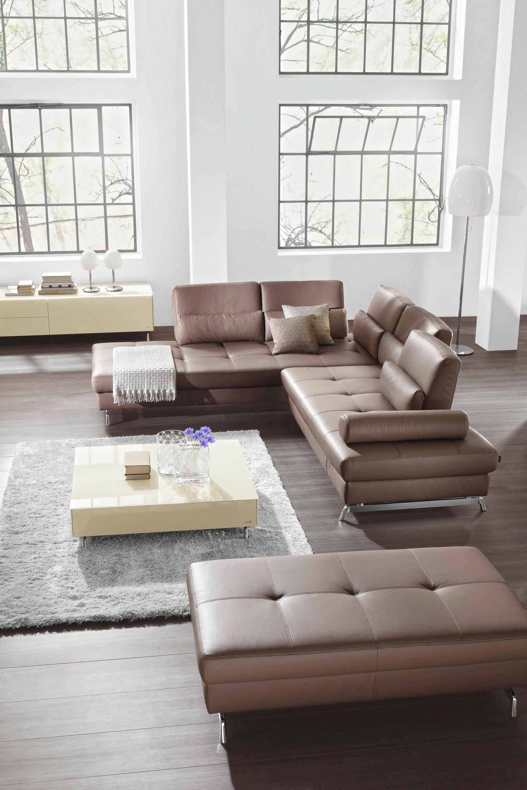 ECKSOFA in Echtleder Braun  251/300 cm  - Alufarben/Braun, Design, Leder/Metall (251/300cm) - Joop!