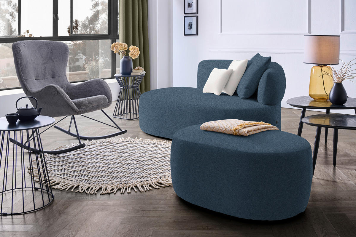 RÉCAMIERE in Plüsch Creme, Dunkelblau  - Creme/Schwarz, MODERN, Kunststoff/Textil (166/86/105cm) - Hom`in