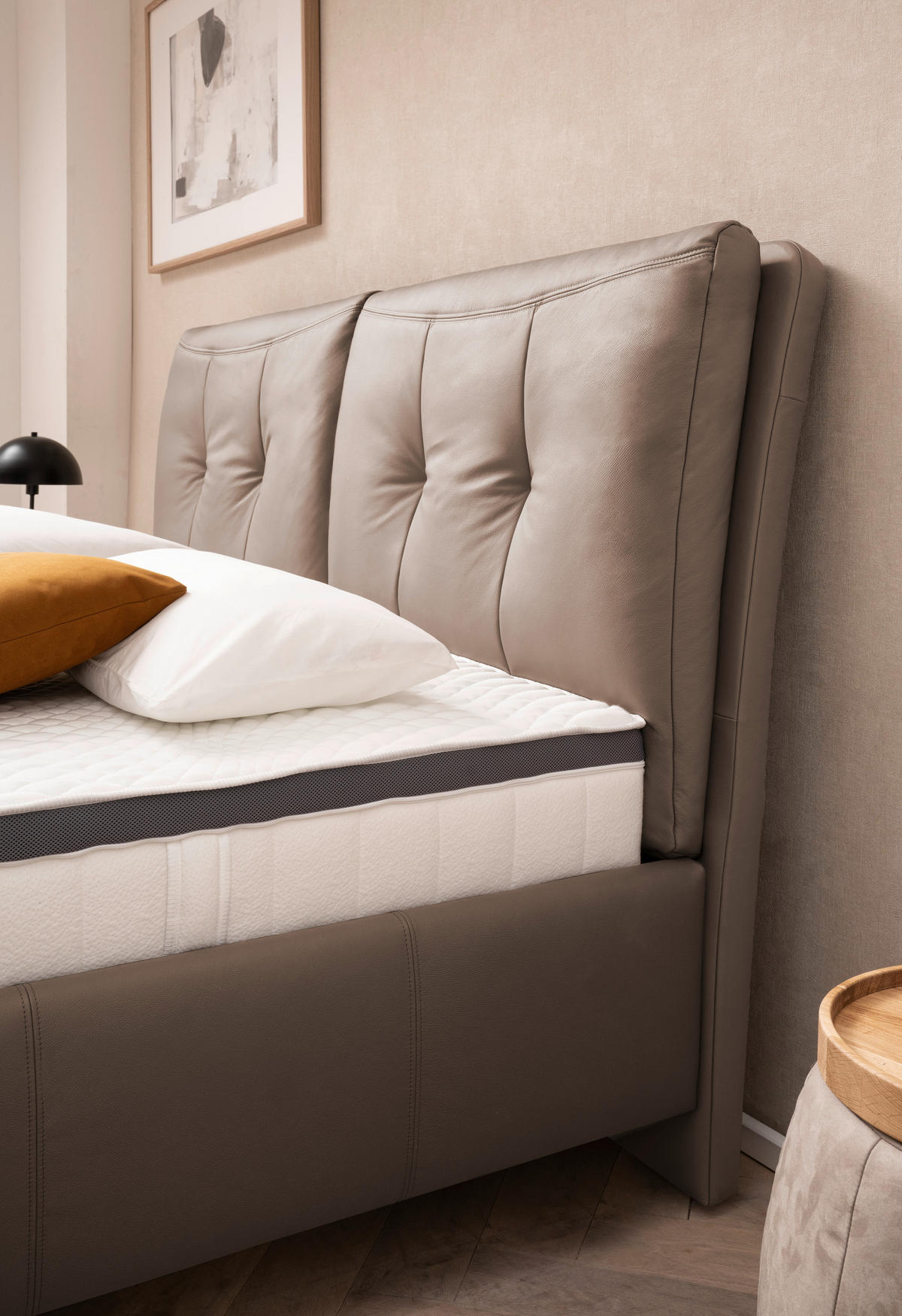 POLSTERBETT 180/200 cm,  in Hellbraun, Matratze, Lattenrost, Bettkasten, Topper, H2 + H2 = mittel  - Hellbraun/Schwarz, KONVENTIONELL, Leder/Holz (180/200cm) - Novel