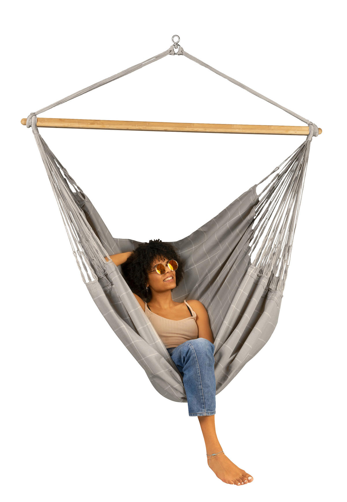 HÄNGESESSEL comfort outdoor 110/160/180 cm  - Hellgrau/Weiß, KONVENTIONELL, Holz/Textil (110/160/180cm) - La Siesta