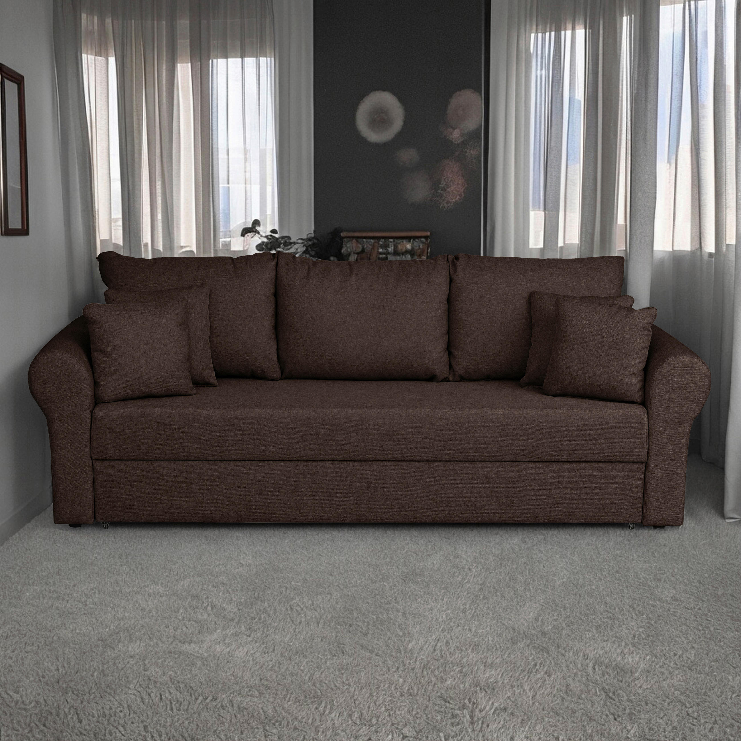 SCHLAFSOFA in Flachgewebe Dunkelbraun  - Dunkelbraun/Schwarz, Design, Kunststoff/Textil (235/75/90cm) - P & B