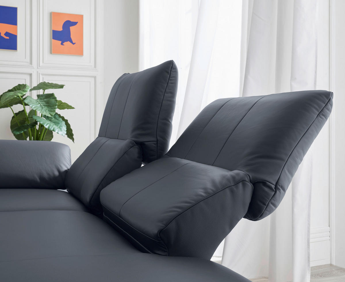 RÉCAMIERE in Echtleder Dunkelblau, Blaugrau  - Chromfarben/Blaugrau, Design, Leder/Metall (209/85-109/95-16cm) - Dieter Knoll