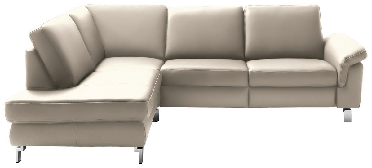 ECKSOFA Echtleder Beige  - Chromfarben/Beige, Design, Leder/Metall (200/271cm) - Pure Home Lifestyle