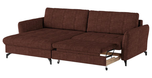 ECKSOFA in Flachgewebe, Leinenoptik Rotbraun  - Rotbraun/Schwarz, Design, Textil/Metall (170/242cm) - Xora