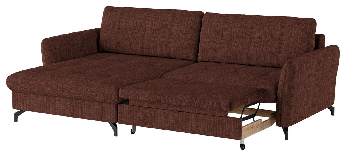 ECKSOFA in Flachgewebe, Leinenoptik Rotbraun  - Rotbraun/Schwarz, Design, Textil/Metall (170/242cm) - Xora