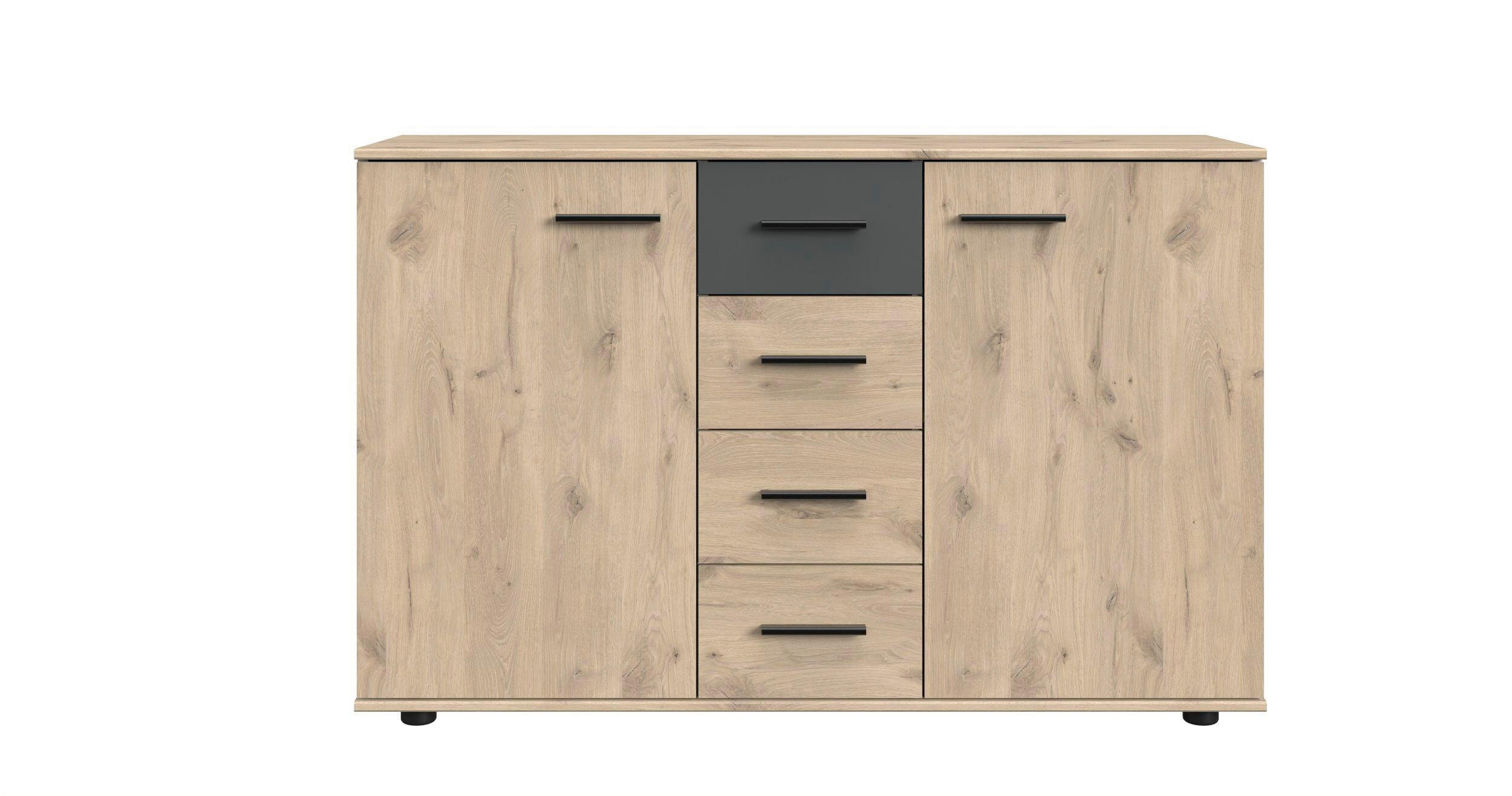 SIDEBOARD  130/83/41 cm 4 Schublade(n)  - Eichefarben/Schwarz, KONVENTIONELL, Holzwerkstoff/Kunststoff (130/83/41cm) - Boxxx