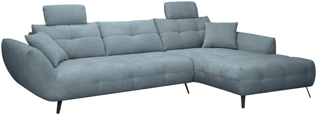 ECKSOFA Blaugrau Chenille Armlehnenkissen, Rücken echt, Sitztiefenverstellung  - Blaugrau/Schwarz, KONVENTIONELL, Textil/Metall (313/215cm) - Hom`in